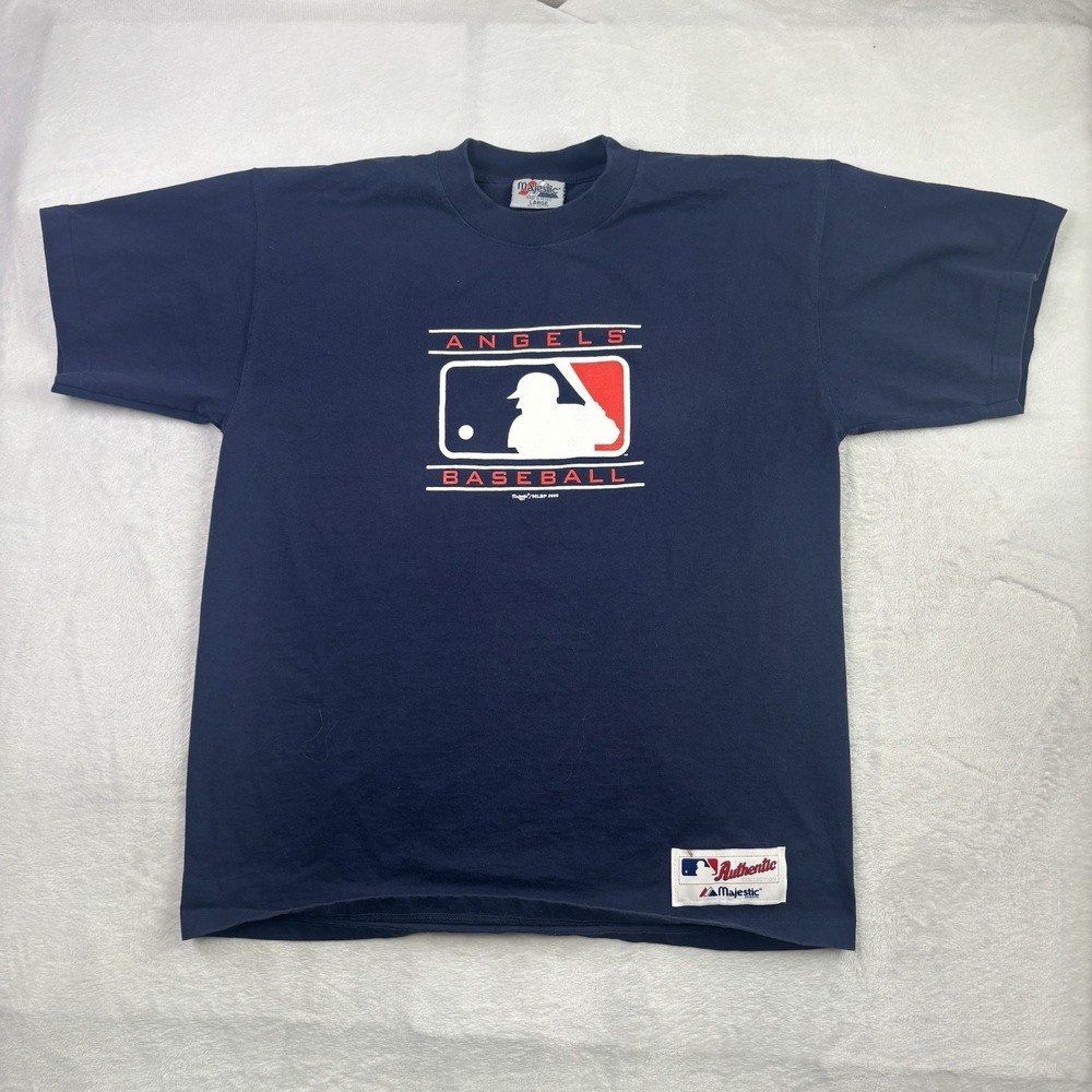 VTG 2000 Majestic Angels Baseball Blue Short Sleeve Graphic Shirt‎ Men's Large